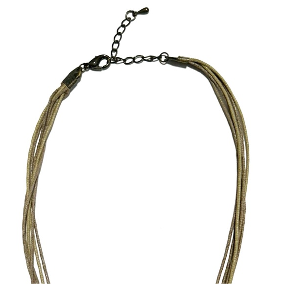 Boho Brown Gold Beige Pearlized Layered Round Circle Loop Pendant Rope Necklace - Picture 6 of 8